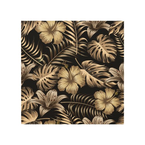 Floral Seamless Pattern with Leaves Wood Wall Art