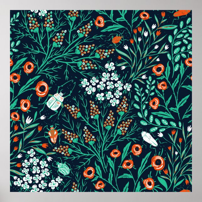  floral seamless pattern with summer blooms and co poster (Front)