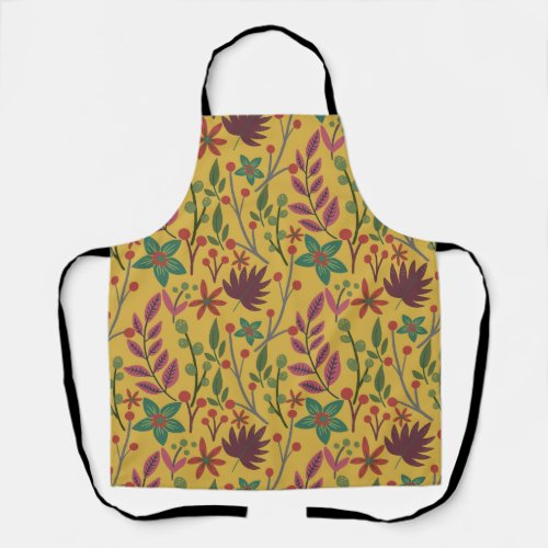 Floral seamless pattern yellow flowers and leaves apron