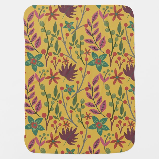 Floral seamless pattern yellow flowers and leaves baby blanket (Front)