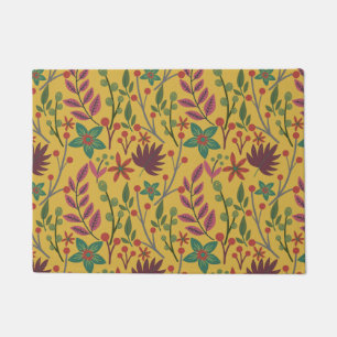 Floral seamless pattern yellow flowers and leaves doormat