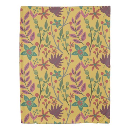Floral seamless pattern yellow flowers and leaves duvet cover