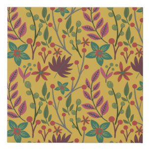 Floral seamless pattern yellow flowers and leaves faux canvas print