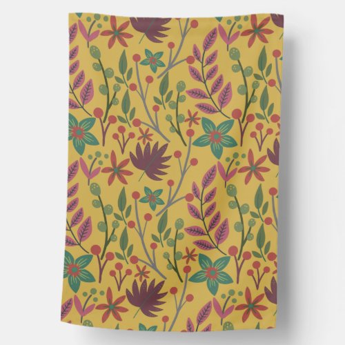 Floral seamless pattern yellow flowers and leaves house flag