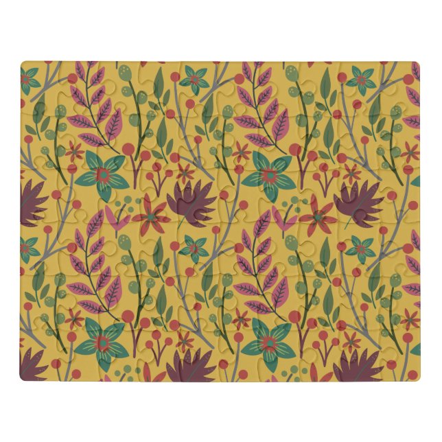 Floral seamless pattern yellow flowers and leaves jigsaw puzzle (Puzzle Horizontal)