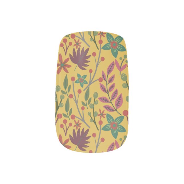 Floral seamless pattern yellow flowers and leaves minx nail art (Left Thumb)