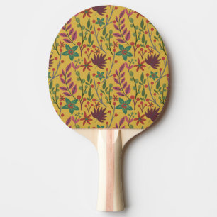 Floral seamless pattern yellow flowers and leaves ping pong paddle