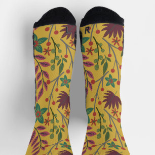 Floral seamless pattern yellow flowers and leaves socks