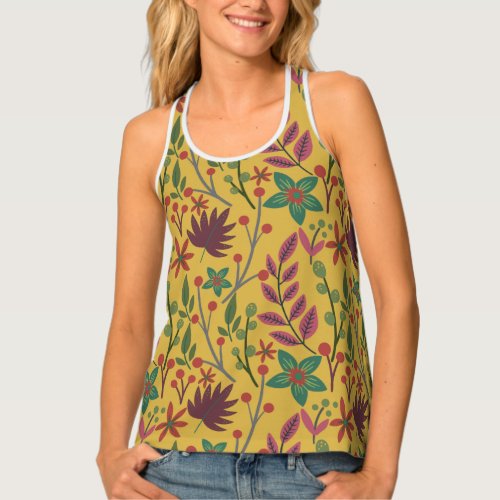 Floral seamless pattern yellow flowers and leaves tank top