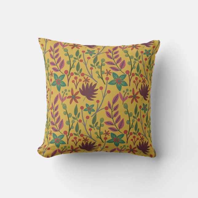 Floral seamless pattern yellow flowers and leaves throw pillow (Front)