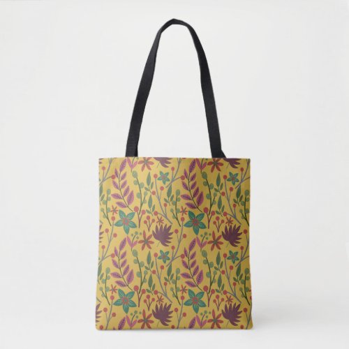 Floral seamless pattern yellow flowers and leaves tote bag