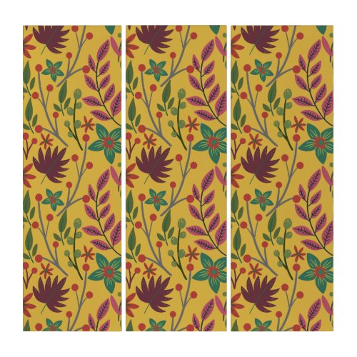 Floral seamless pattern yellow flowers and leaves triptych