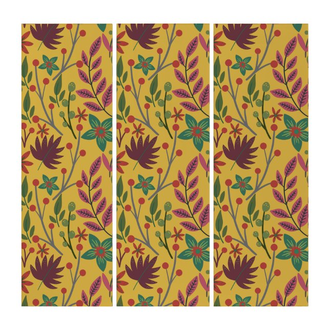 Floral seamless pattern yellow flowers and leaves triptych (Front)