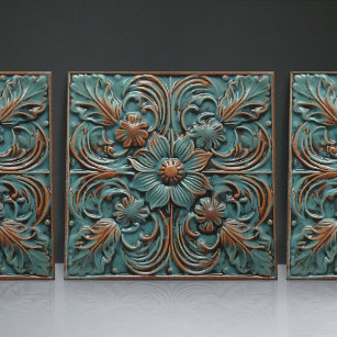 Floral Seamless Victorian Indigo Blue Patterns Ceramic Tile