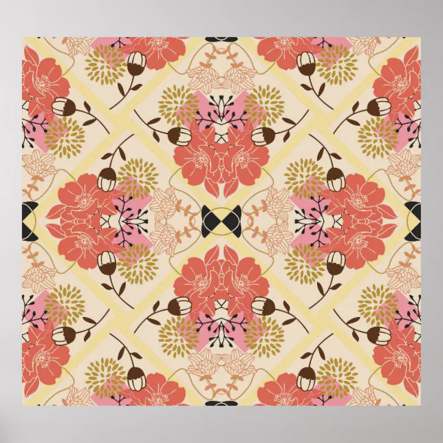 Floral seamless vintage pattern design. poster | Zazzle