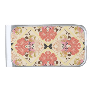 Floral seamless vintage pattern design. silver finish money clip
