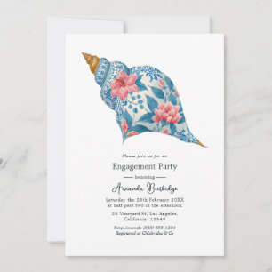 Floral Seashell Coastal Beach Engagement Party Invitation
