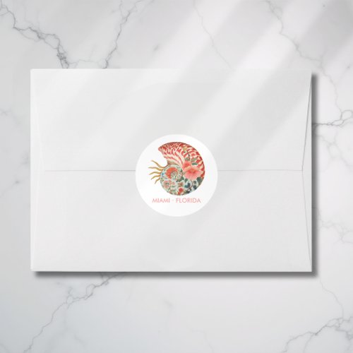 Floral Seashell Coastal Nautical Beach Wedding Classic Round Sticker