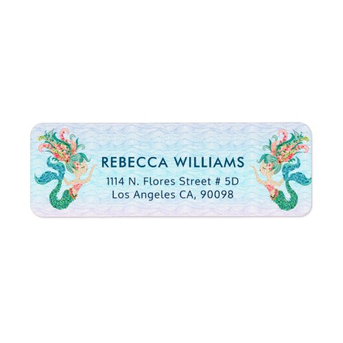 Floral seashore flowers mermaid label