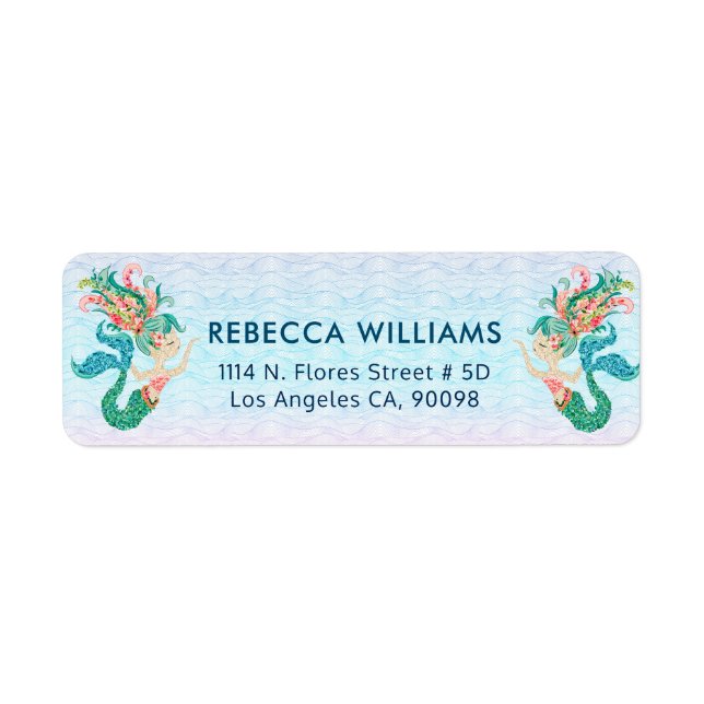 Floral seashore flowers mermaid label (Front)