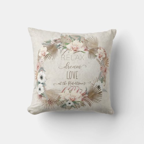 Floral Seaside Beach Palm Relax Dream Love Muted Throw Pillow