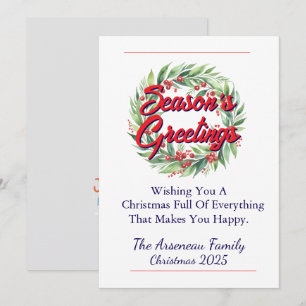 Floral Season's Greetings Red Personalize Holiday Card