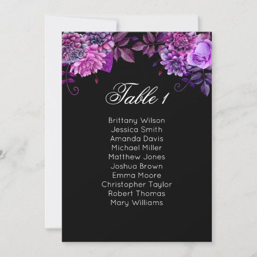 Floral seating chart purple Black wedding plan Invitation