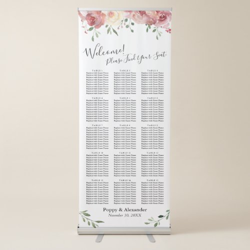 Floral Seating Chart with 150 Guest Names Retractable Banner