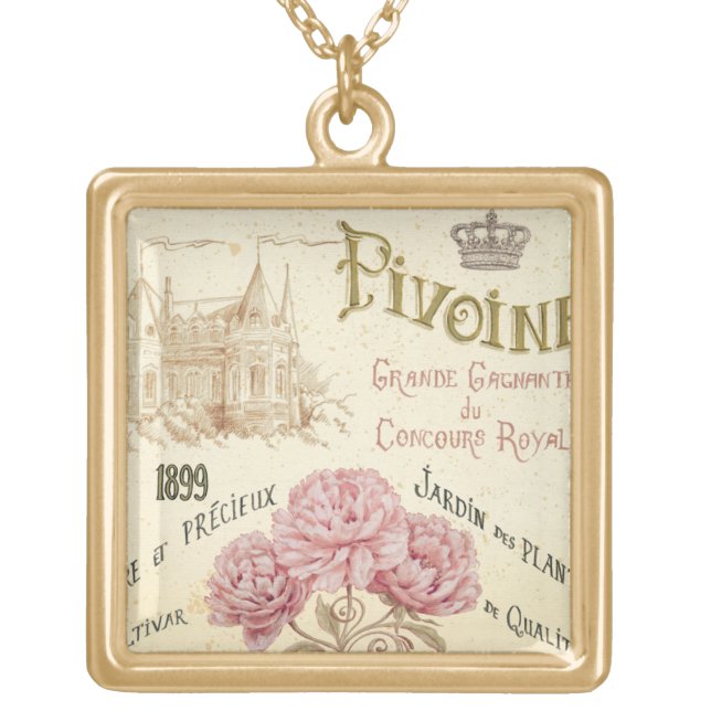 Floral Seed Packet Gold Plated Necklace (Front)