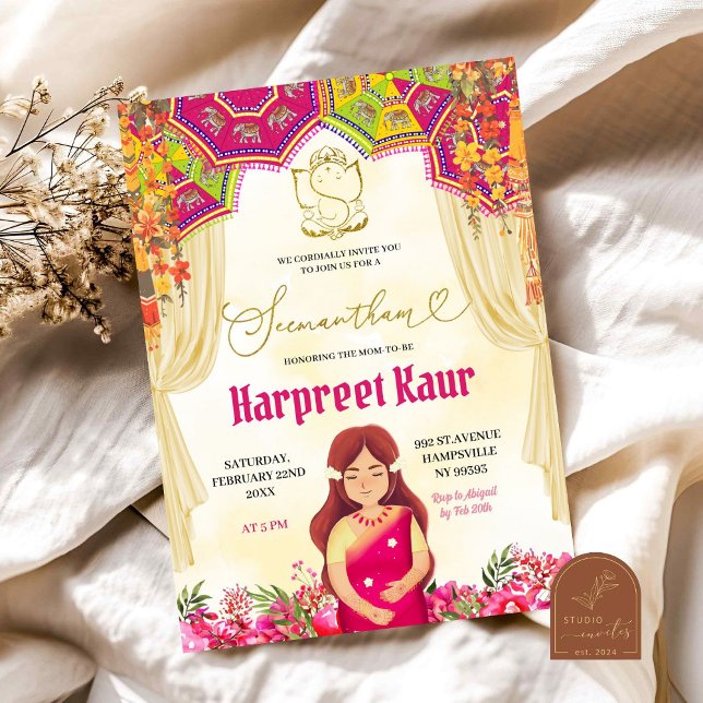 Floral Seemantham Godh Barai Indian Baby Shower Invitation (Creator Uploaded)