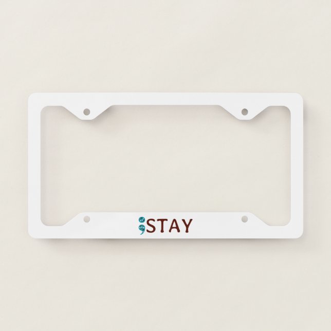 Floral Semicolon ; Stay Suicide Prevention  License Plate Frame (Front)