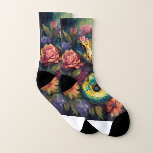 Floral Serpent Watercolor Dreams All_Over Print  Socks