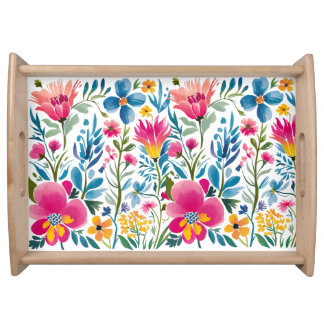 Floral Serving Tray Wooden
