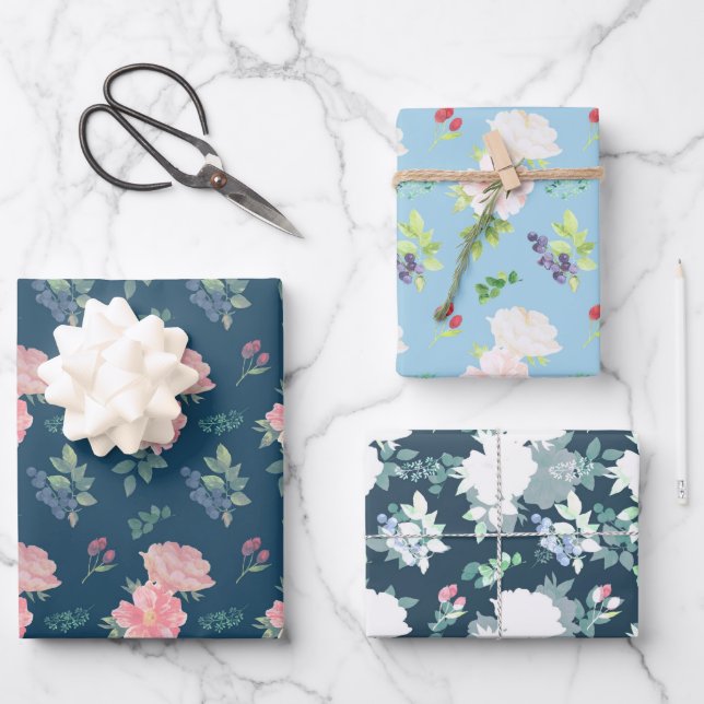 Floral Set of 3  Wrapping Paper Sheets (Front)