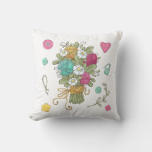 Floral Sewing Bouquet Cute Craft Throw Pillow