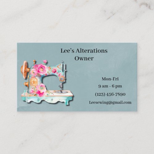 Floral Sewing Machine Business Card