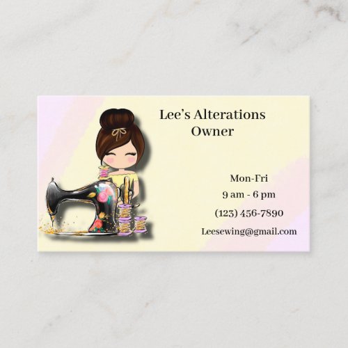 Floral Sewing Machine Girl Business Card