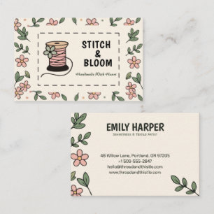 Floral Sewing Spool Seamstress Alterations Business Card