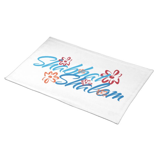 Floral Shabbat Shalom Cloth Placemat (On Table)