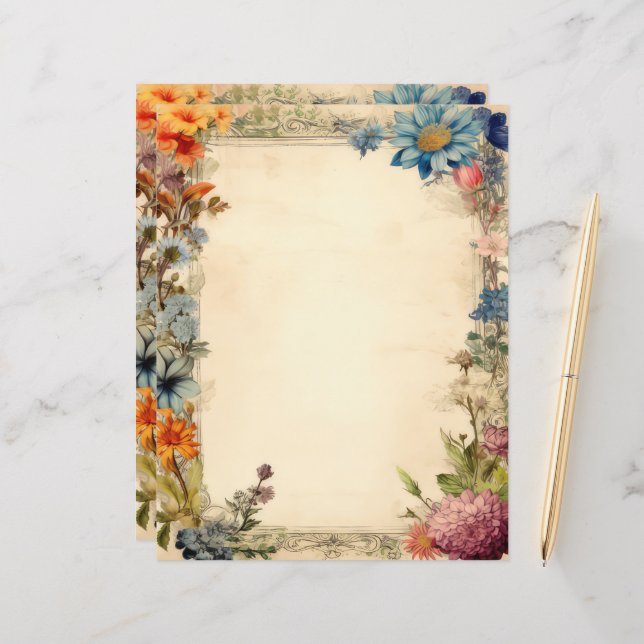 Floral Shabby Chic Junk Journal Antique Paper (Front/Back In Situ)