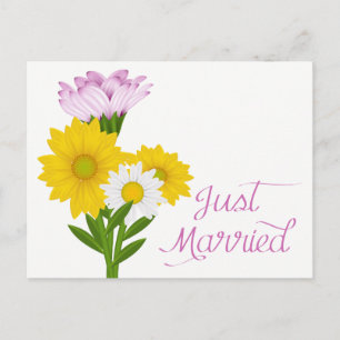 Floral Shabby Chic Pink Just Married Rose Wedding Announcement Postcard