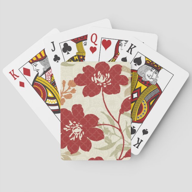 Floral Shadows in Red and Orange Poker Cards (Back)
