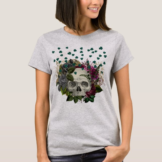Floral Shamrock Skull T-Shirt (Front)