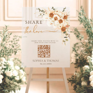Floral Share the Love QR Wedding Acrylic Sign