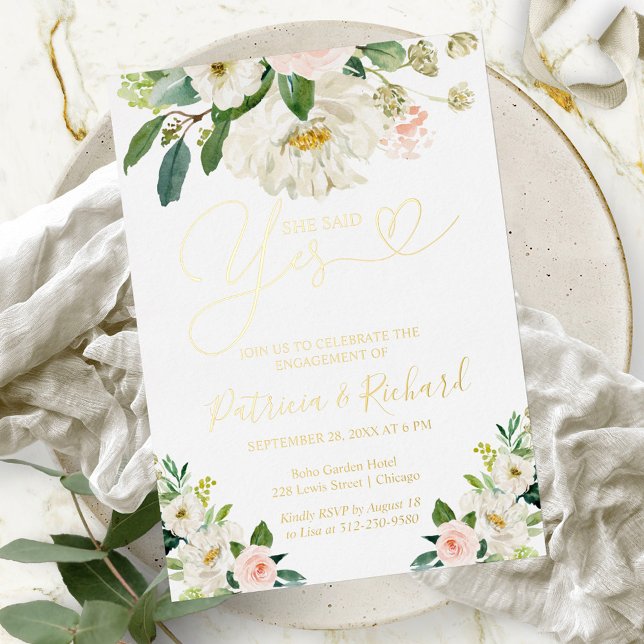 Floral She Said Yes Engagement Party Foil Invitation (Creator Uploaded)