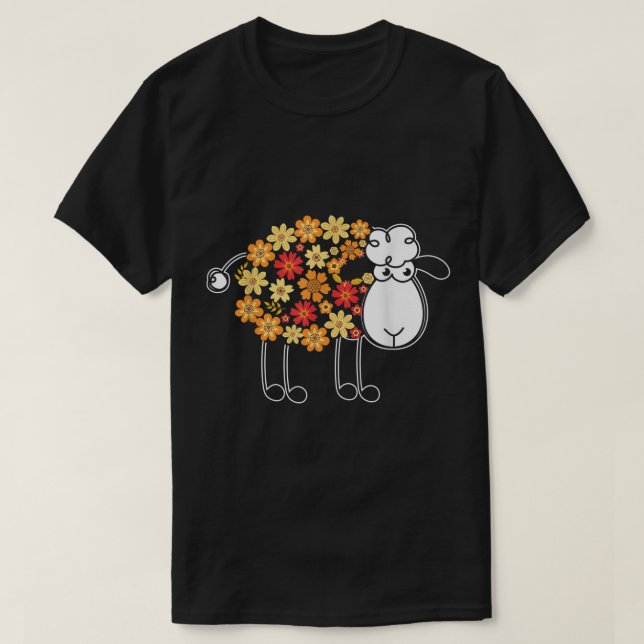 Floral Sheep Cute Spring Design T-Shirt (Design Front)
