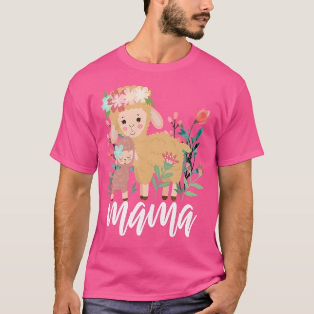 Floral Sheep Mom Baby Mama Animal Mother'S Day She T-Shirt (Front)