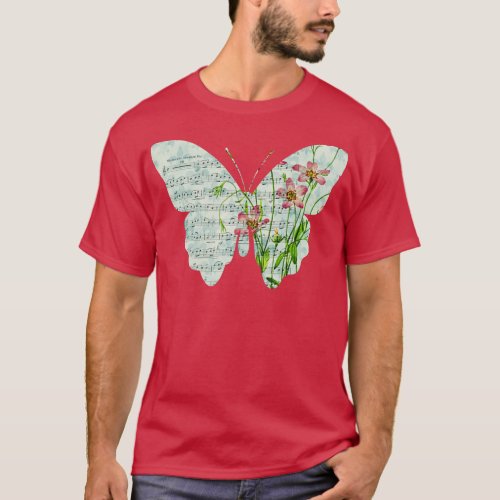 Floral Sheet Music Butterfly T_Shirt