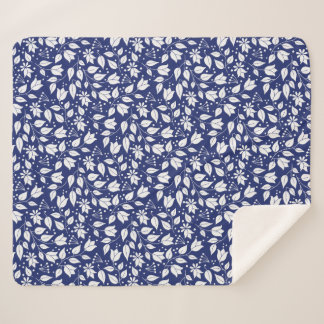 Floral Sherpa Blanket in Navy and White