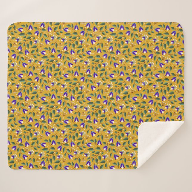 Floral Sherpa Blanket in Yellow and Purple  (Front (Horizontal))